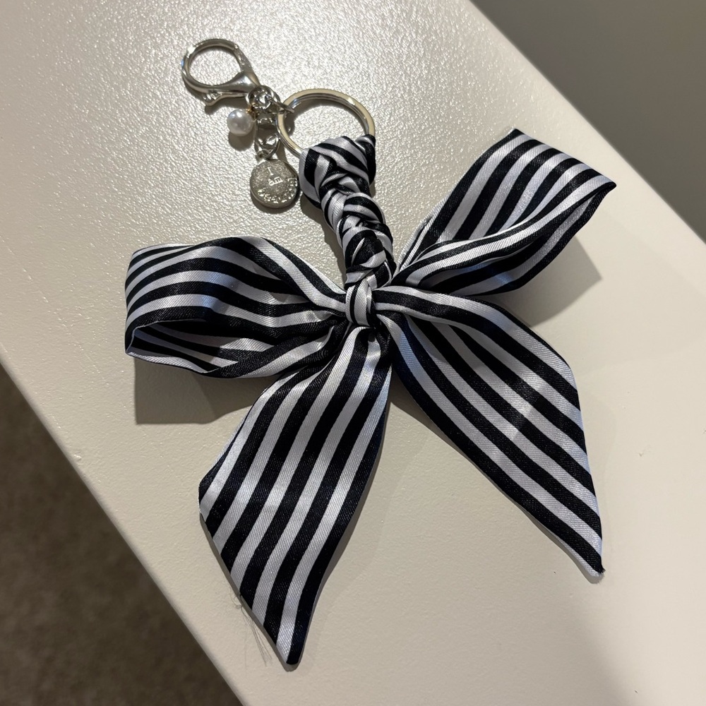 Striped Bow Bag Charm